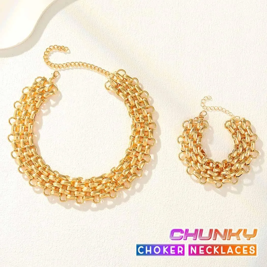 CLOACE Choker Necklaces Set Chunky Punk Necklace Cuban Link Thick Necklace Jewelry 2 Pcs for Women