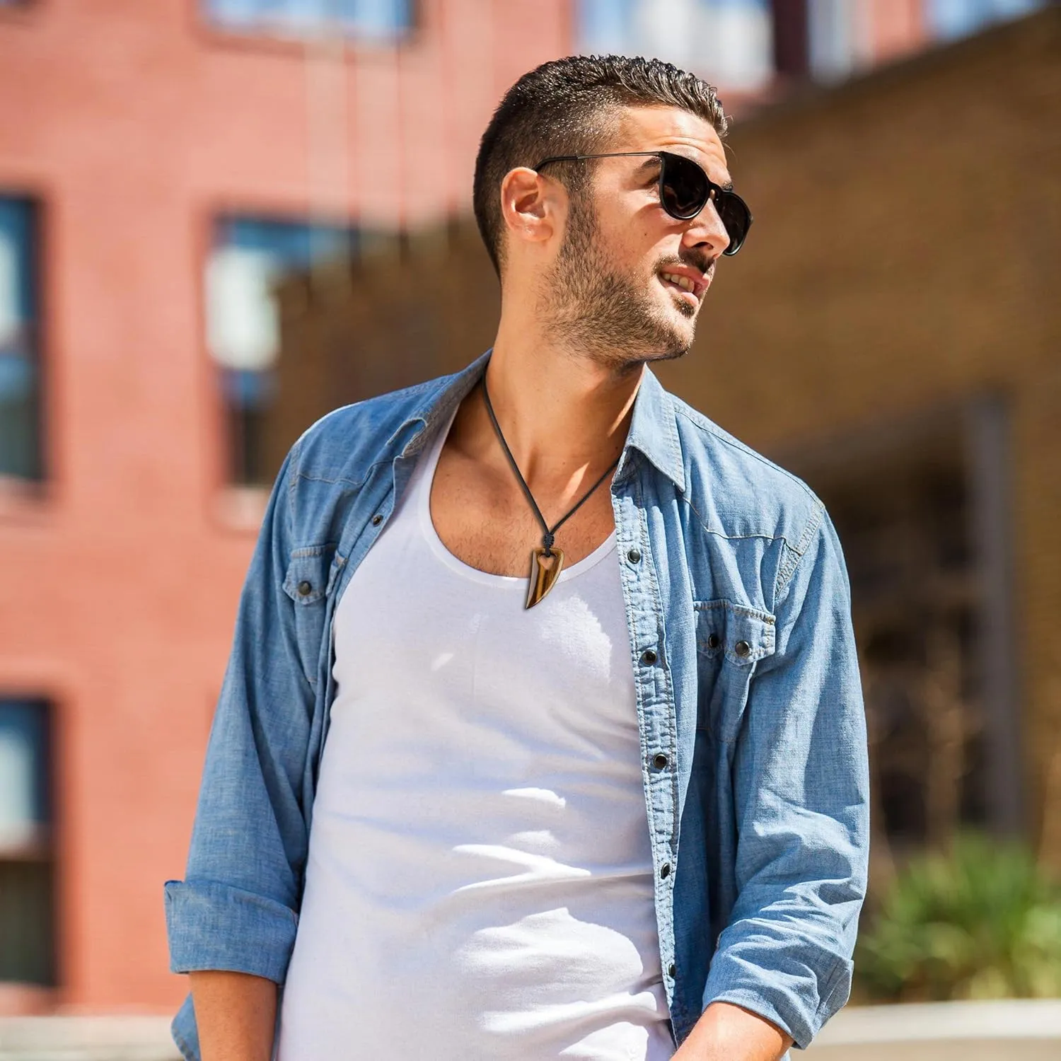 COAI Mens Womens Amulet Stone Pendant Wolf Tooth Necklace