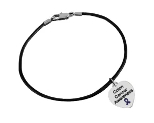 Colon Cancer Awareness Heart Charm Leather Cord Bracelets