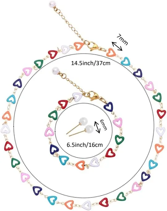 Colorful Alloy Necklace Glass Imitation Pearl Earring Bracelet Jewelry 3 Set for Women and girls