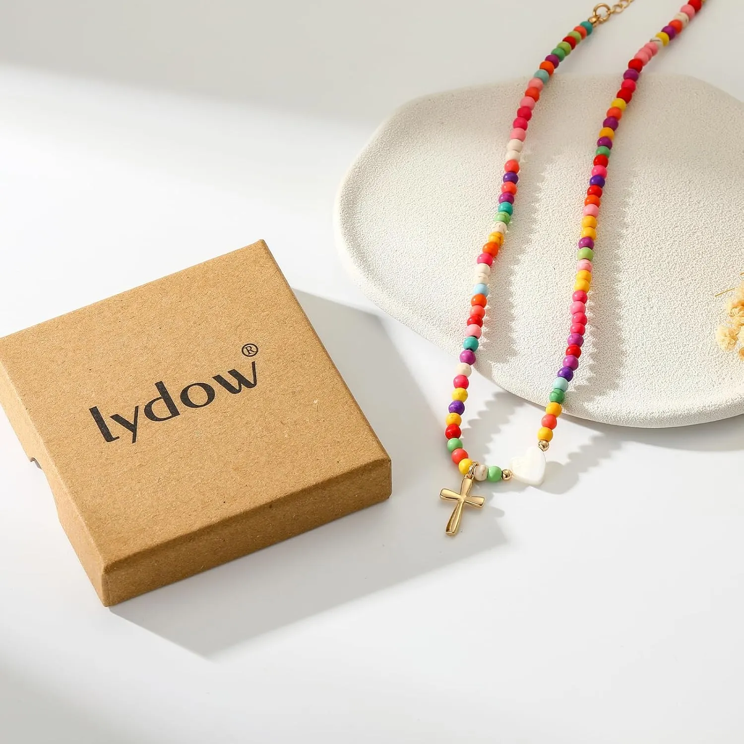 Colorful Beaded Cross Necklace for Girl Women, First Communion Confirmation Baptism Christian Religious Catholic Jewelry Gifts for Teen Girl 15 2 Inches