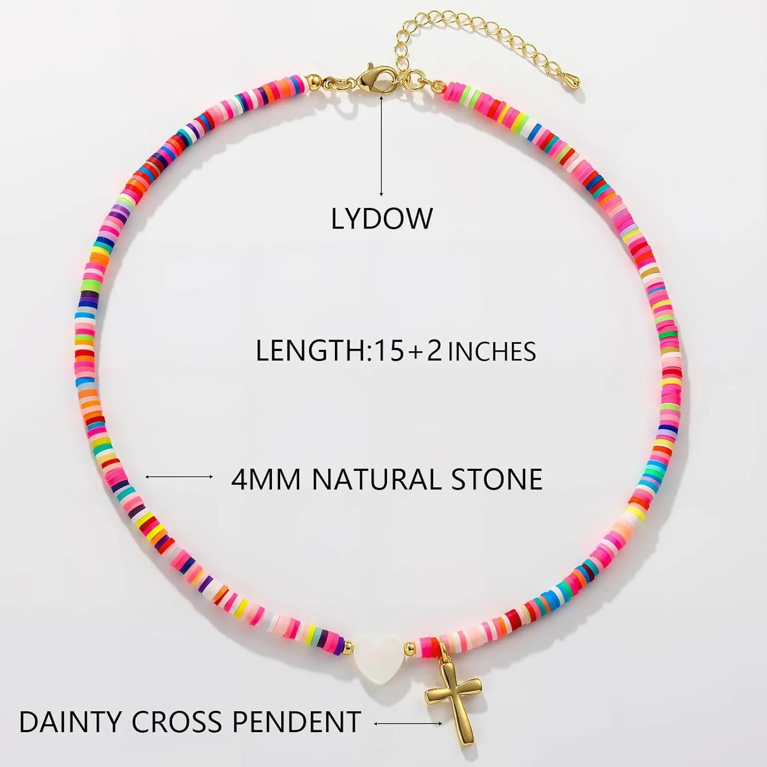Colorful Beaded Cross Necklace for Girl Women, First Communion Confirmation Baptism Christian Religious Catholic Jewelry Gifts for Teen Girl 15 2 Inches