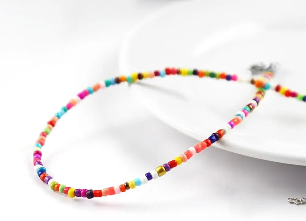 Colorful Beaded Necklace for Women Beaded Pearl Choker Necklace for Teen Girls Stainless Steel 14K Gold Plated Necklace Y2K Trendy Pearl Necklace for Women Gift