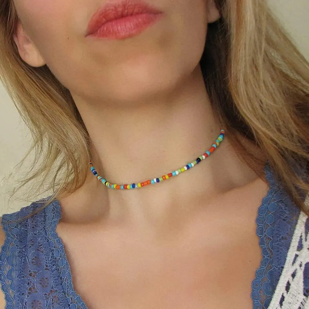 Colorful Beaded Necklace for Women Beaded Pearl Choker Necklace for Teen Girls Stainless Steel 14K Gold Plated Necklace Y2K Trendy Pearl Necklace for Women Gift