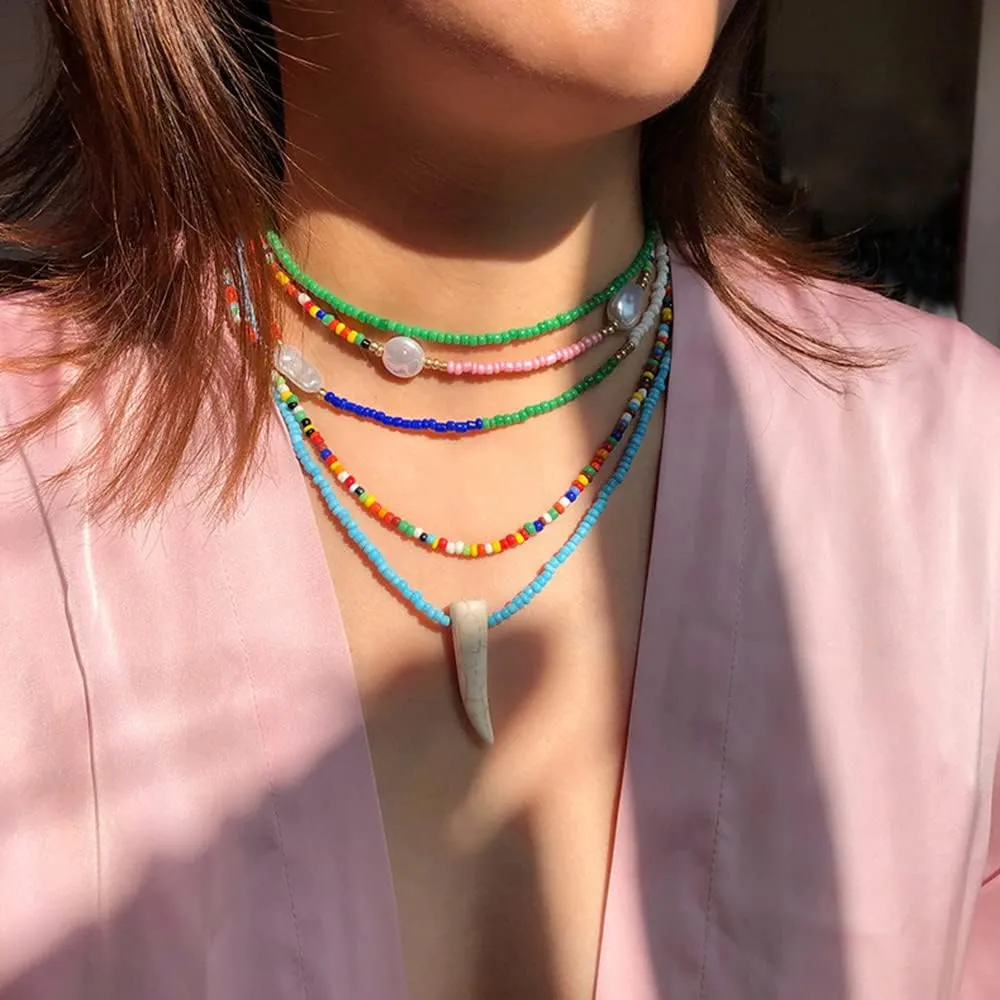 Colorful Beaded Necklace for Women Beaded Pearl Choker Necklace for Teen Girls Stainless Steel 14K Gold Plated Necklace Y2K Trendy Pearl Necklace for Women Gift