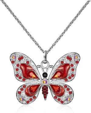 COLORFUL BLING 1Pcs Beautiful Alloy Rhinestone Butterfly Long Necklaces Fashion Enamel Butterfly Necklace for Women Girlsblue