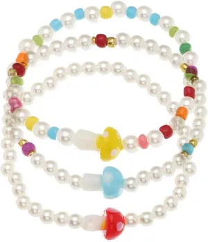 COLORFUL BLING 2-6Pcs Multilayer Cute Funny Mushroom Stretch Bracelet Sweet Pearl Beaded Fresh Foods Mushroom Wrap Bracelet for Women Lovely Jewelry
