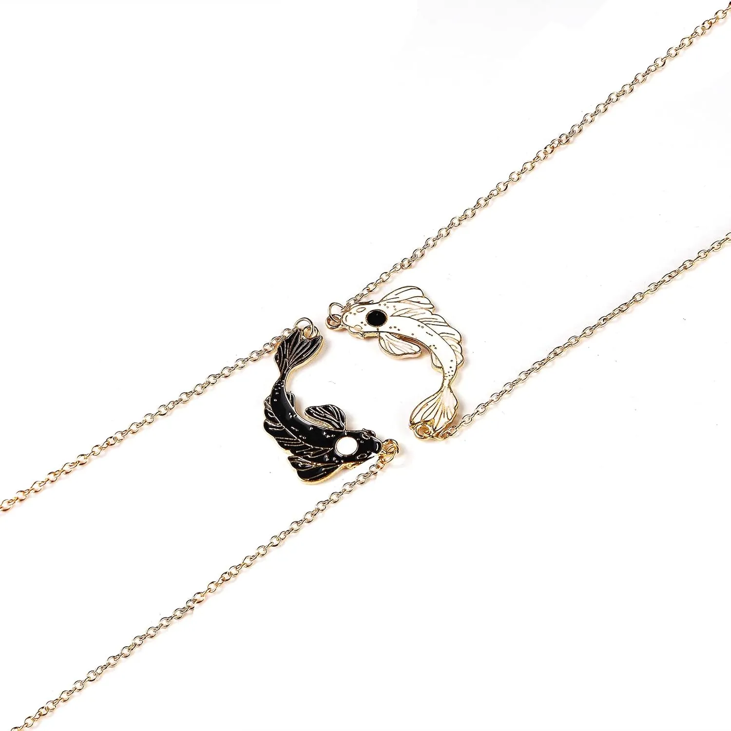COLORFUL BLING 2 Pieces Yin Yang Friend Pendant Necklace Dragon Matching Unique TaiChi Fish Couple Necklace Cord BFF Friendship Bestie Engagement BFF Jewelry