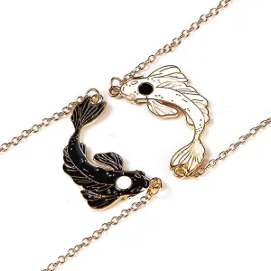 COLORFUL BLING 2 Pieces Yin Yang Friend Pendant Necklace Dragon Matching Unique TaiChi Fish Couple Necklace Cord BFF Friendship Bestie Engagement BFF Jewelry
