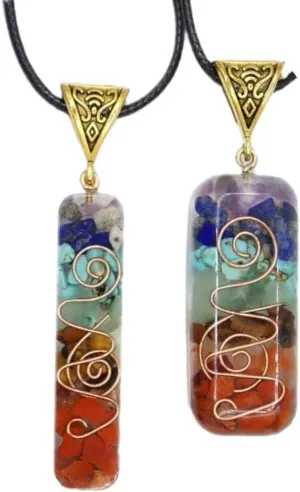 COLORFUL BLING 2Pcs 7 Chakra Stones Necklace Gemstone Energy Healing Crystal Pendant Emotional Body Purification Pendant