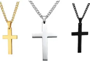Colorful Bling 3 Pcs Cross Necklace - Silver, Black, Gold Pendant - Fashion Simple Christian Jewelry Gift-A