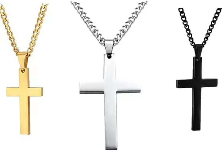 Colorful Bling 3 Pcs Cross Necklace - Silver, Black, Gold Pendant - Fashion Simple Christian Jewelry Gift-A