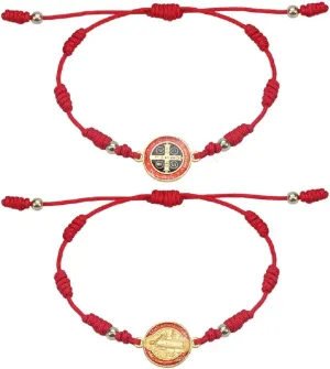 COLORFUL BLING 4pcs Red Knot Virgin Mary/Saint Benedict/Saint Jude String Bracelet Set Adjustable Cord Link Rosary Prayer Protection Medal for Women Lucky Catholic Religious Jewelry