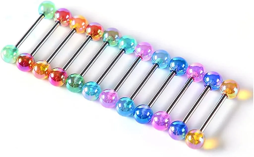 COLORFUL BLING Candy Color Tongue Rings Set Ball Nipple Ring Piercing 14G Surgical Steel Acrylic Barbell Retainer Bar for Women Men Body Jewelry Length 16mm