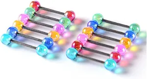 COLORFUL BLING Candy Color Tongue Rings Set Ball Nipple Ring Piercing 14G Surgical Steel Acrylic Barbell Retainer Bar for Women Men Body Jewelry Length 16mm