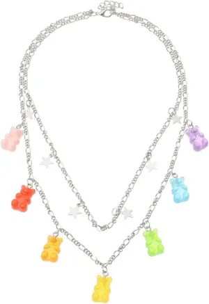 COLORFUL BLING Cute Small Bear Acrylic Chain Necklace Resin Candy Color Gummy Bear Simple Jewelry for Women