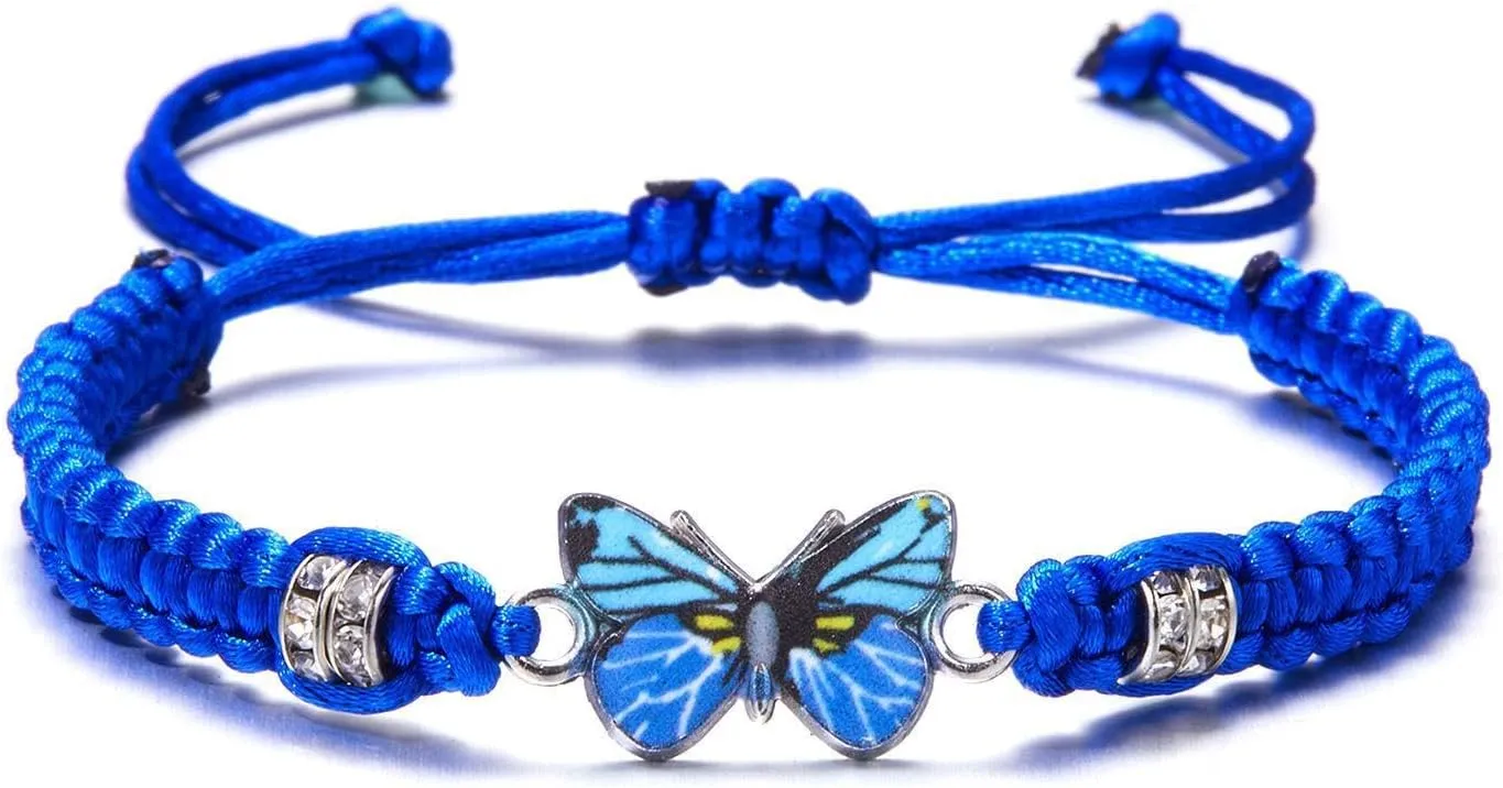 COLORFUL BLING Handwoven Butterfly Charm Bracelet for Women Adjustable Cute Animals Braided Strand String Friendship Bracelet Friendship Couple Jewelry