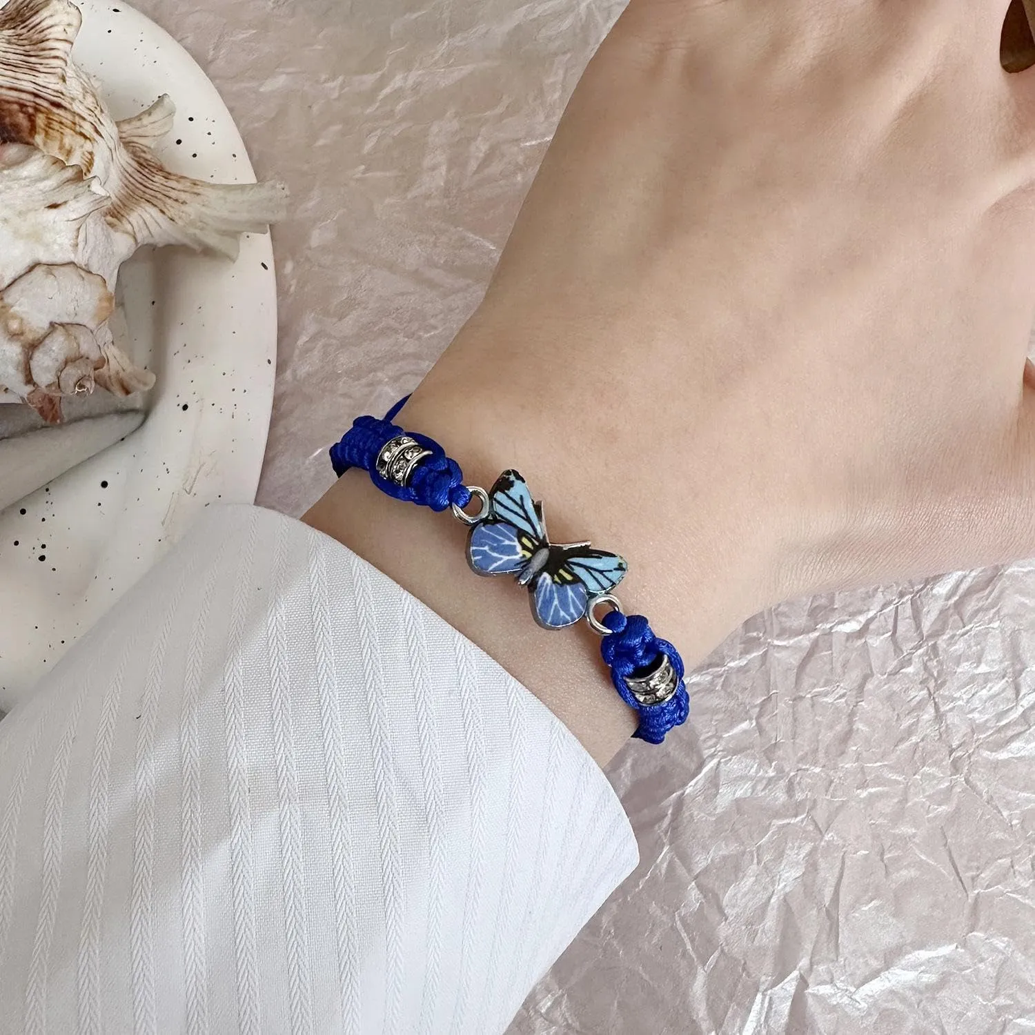 COLORFUL BLING Handwoven Butterfly Charm Bracelet for Women Adjustable Cute Animals Braided Strand String Friendship Bracelet Friendship Couple Jewelry