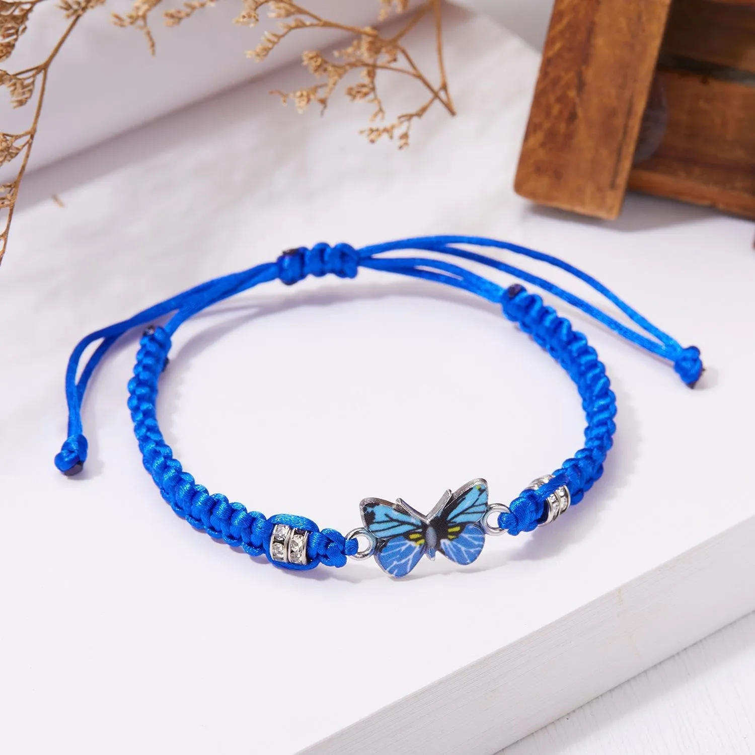 COLORFUL BLING Handwoven Butterfly Charm Bracelet for Women Adjustable Cute Animals Braided Strand String Friendship Bracelet Friendship Couple Jewelry
