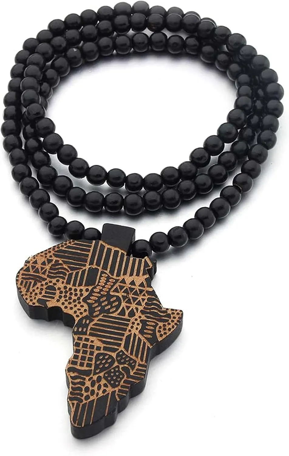 COLORFUL BLING Multicolor 8MM Wooden Bead Chain African Hip-hop Africa Map Pendant Necklace for Men Natural Wood Jewelry