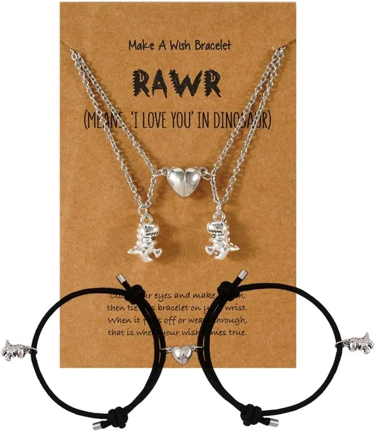 COLORFUL BLING Mutual Attraction Love Heart Necklace Friendship Dinosaur Mushroom Pendant Matching Necklace for Couples Best Friends Friendship Pinky Promise Long Distance Jewelry