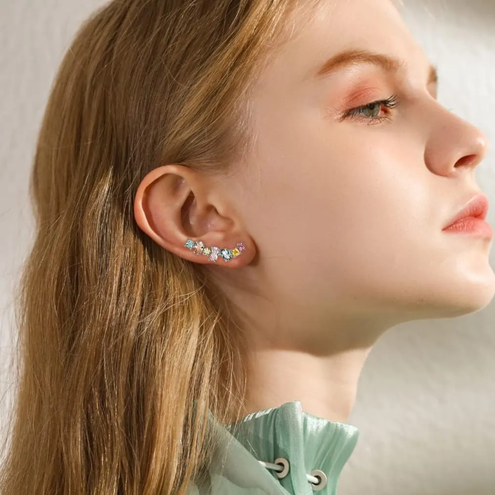 Colorful Crystal Climber Earrings for Women Cubic Zirconia Diamond Hoop Earrings Dangle Studs Statement Earrings Fashion Jewelry Gifts