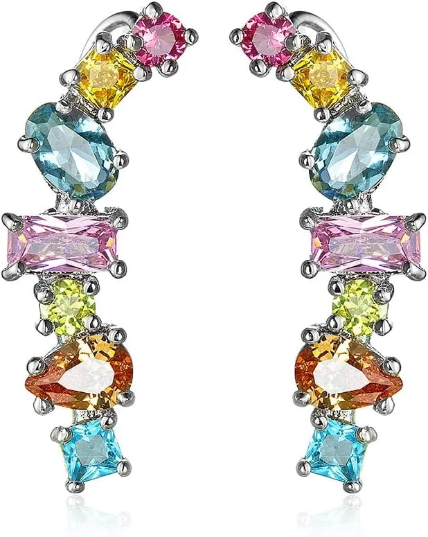 Colorful Crystal Climber Earrings for Women Cubic Zirconia Diamond Hoop Earrings Dangle Studs Statement Earrings Fashion Jewelry Gifts