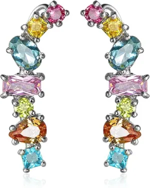 Colorful Crystal Climber Earrings for Women Cubic Zirconia Diamond Hoop Earrings Dangle Studs Statement Earrings Fashion Jewelry Gifts