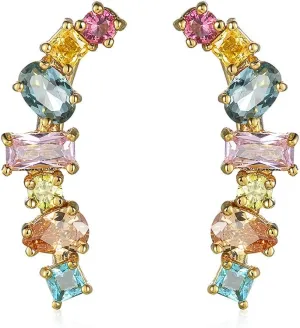 Colorful Crystal Climber Earrings for Women Cubic Zirconia Diamond Hoop Earrings Dangle Studs Statement Earrings Fashion Jewelry Gifts