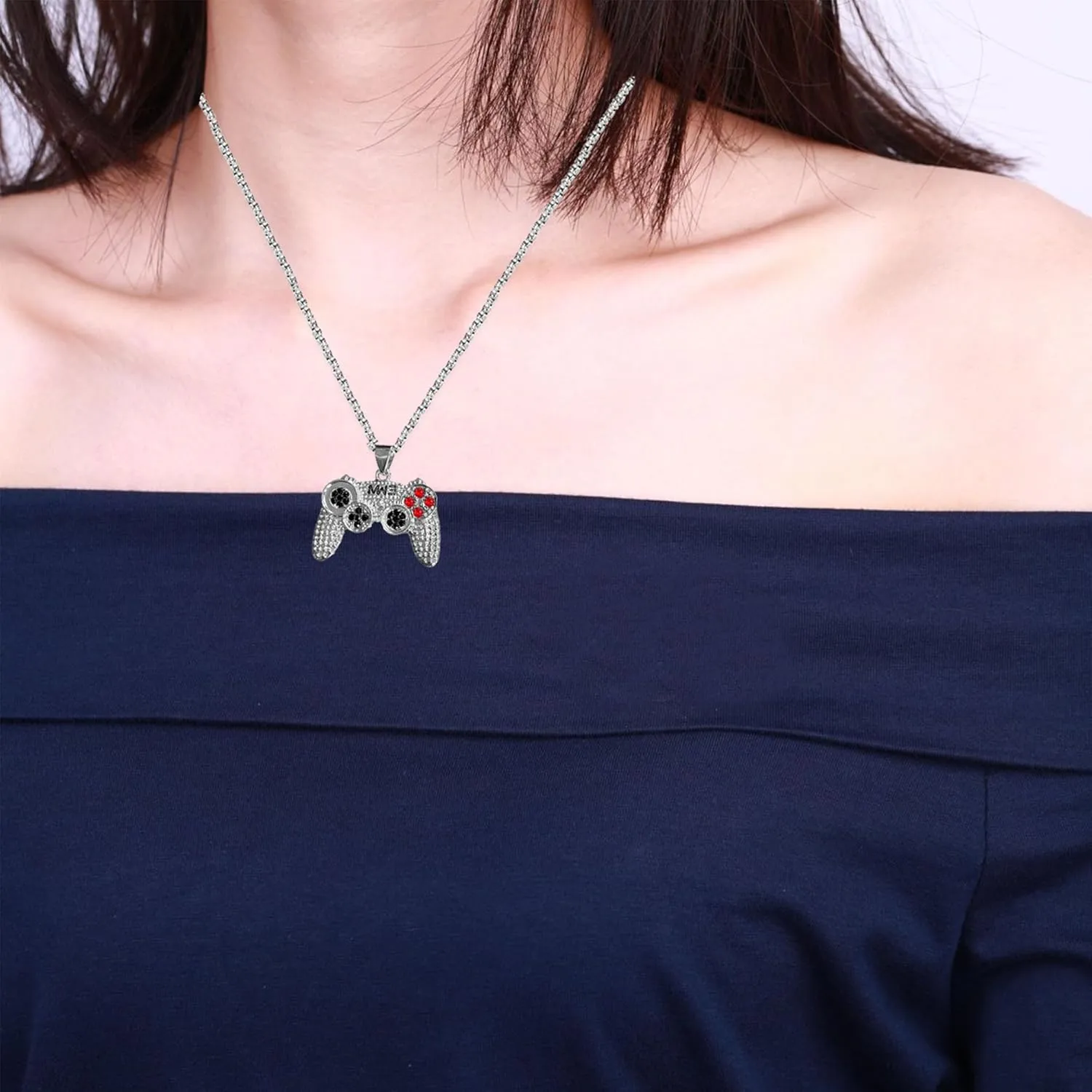 Colorful Crystal Game Controller Necklaces Punk Hip Hop Friendship Game Console Necklace for Best Friends