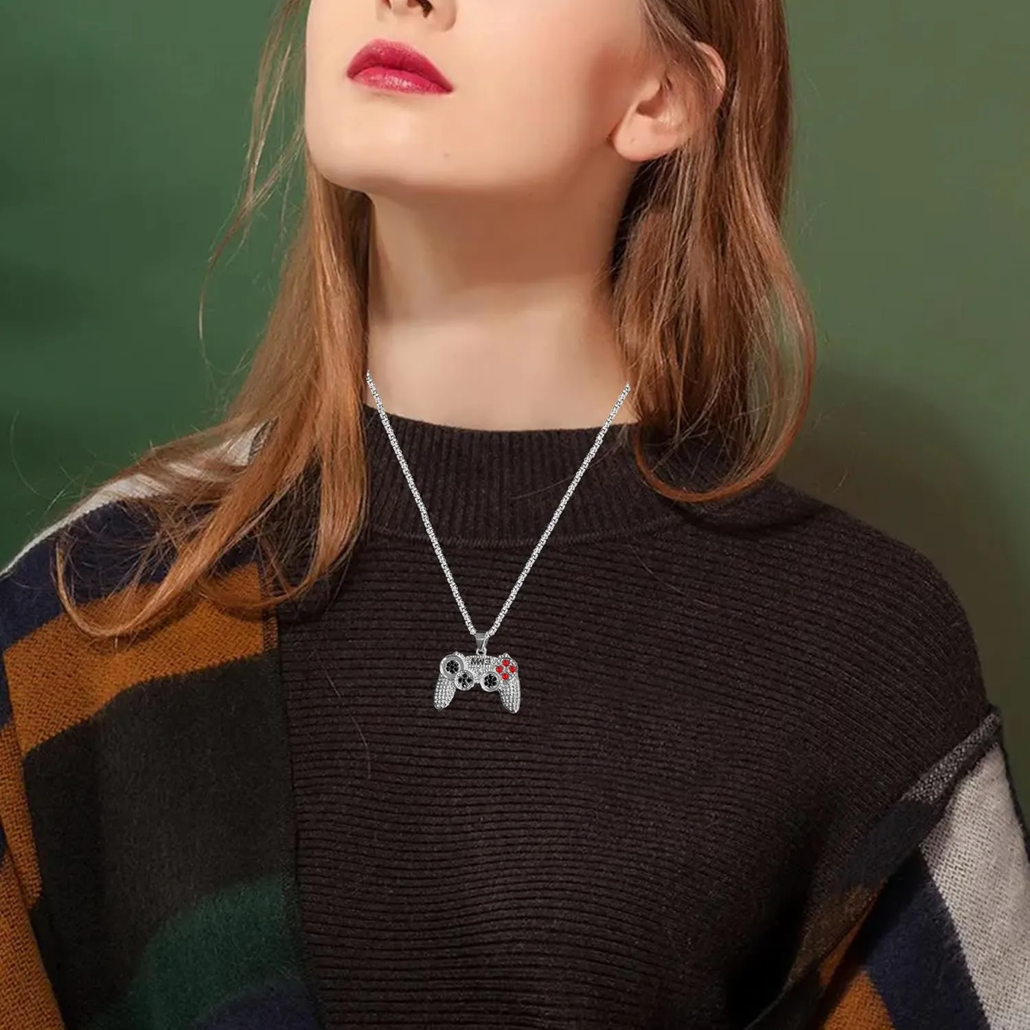 Colorful Crystal Game Controller Necklaces Punk Hip Hop Friendship Game Console Necklace for Best Friends