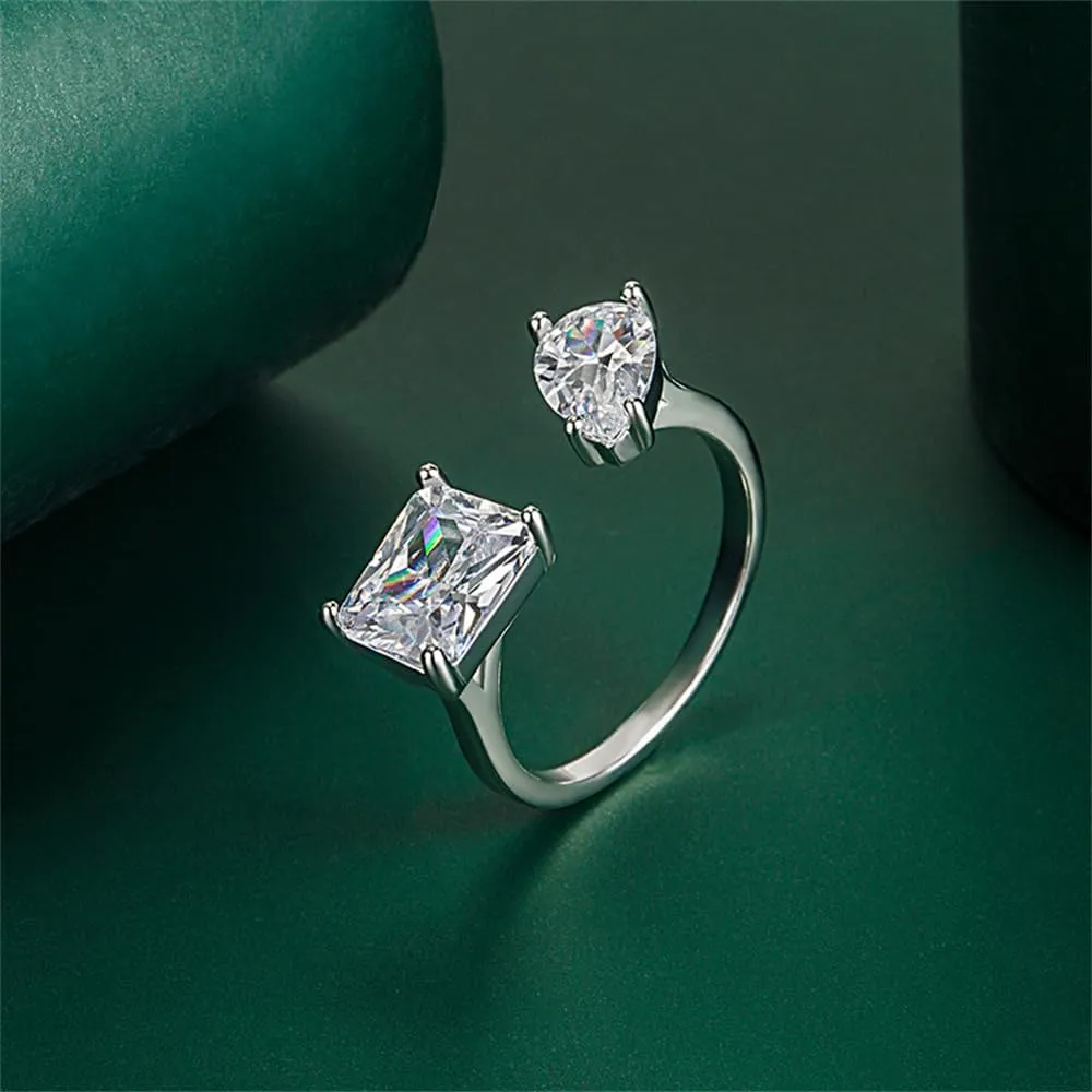 Colorful Cubic Zirconia Teardrop Rectangular Ring Geometric Adjustable Jewelry for Women