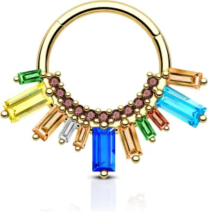 Colorful CZ Gold Septum Ring 16G Septum Jewelry Unique Daith Earrings for Women Sparkly Daith Piercing Jewelry Gold Stainless Steel