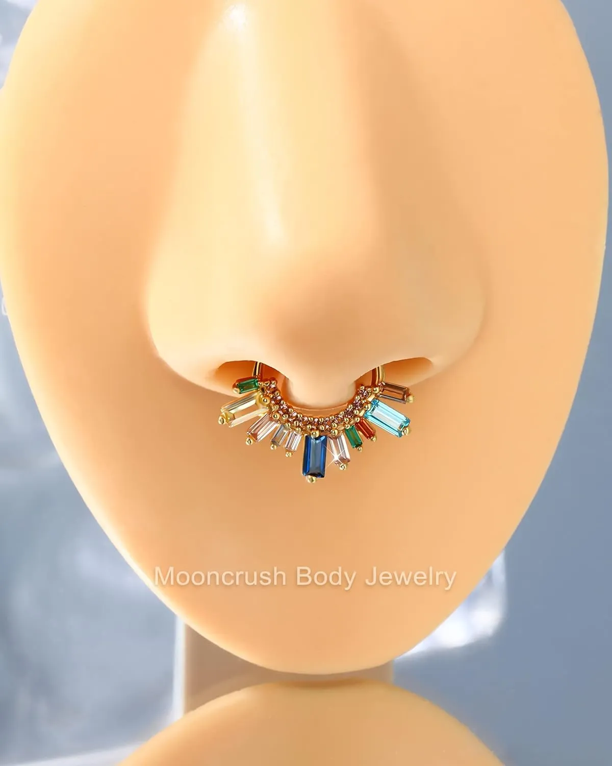 Colorful CZ Gold Septum Ring 16G Septum Jewelry Unique Daith Earrings for Women Sparkly Daith Piercing Jewelry Gold Stainless Steel