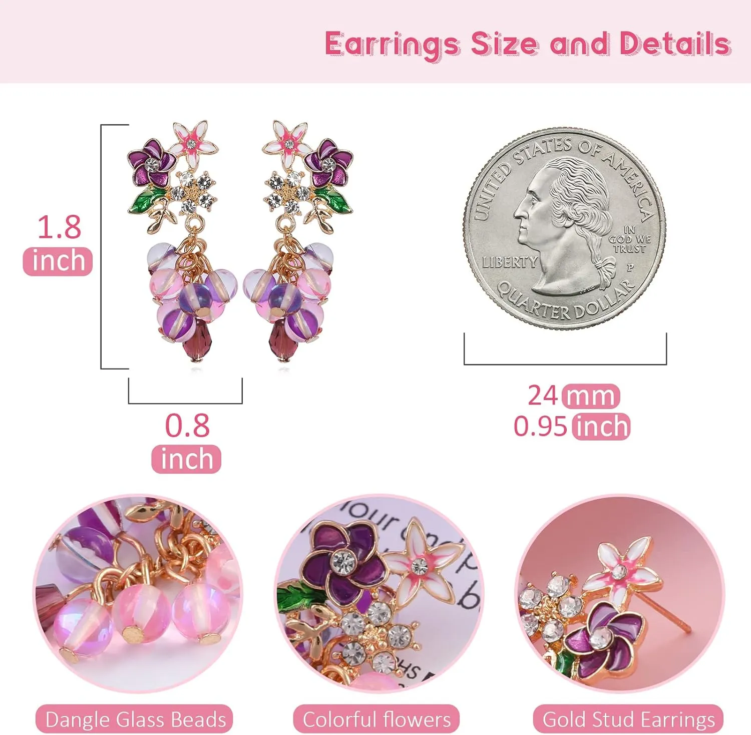 Colorful Dangle Beaded Earrings for Women Drop Pearl Stone Beads Gold Plated Statement Earrings Handmade Fashion Jewelry Gift for Women, Flower/Sun Moon/Butterfly/Bow