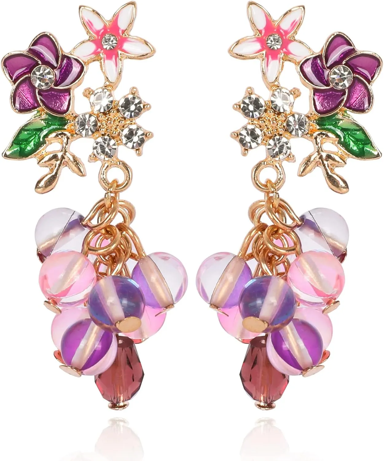 Colorful Dangle Beaded Earrings for Women Drop Pearl Stone Beads Gold Plated Statement Earrings Handmade Fashion Jewelry Gift for Women, Flower/Sun Moon/Butterfly/Bow