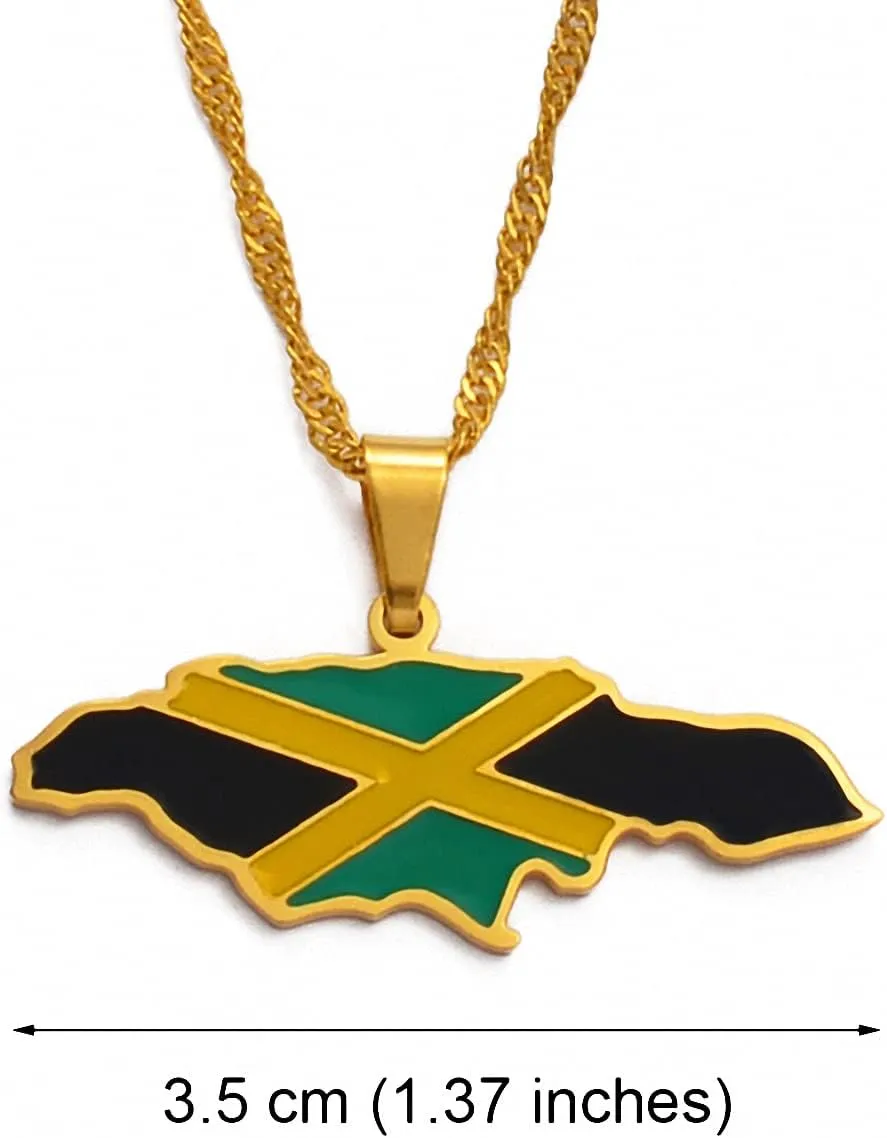 Colorful Flags Nigeria Ghana Jamaica Maps Stainless Steel Enamel Pendant Necklace