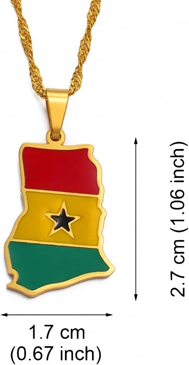 Colorful Flags Nigeria Ghana Jamaica Maps Stainless Steel Enamel Pendant Necklace