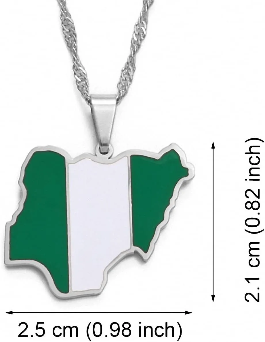 Colorful Flags Nigeria Ghana Jamaica Maps Stainless Steel Enamel Pendant Necklace