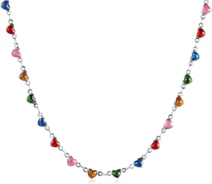 Colorful Hearts Necklace for Women - Stainless Steel Chain with Glitter Enamel Hearts Hypoallergenic Necklace Adjustable Length Trendy Jewelry