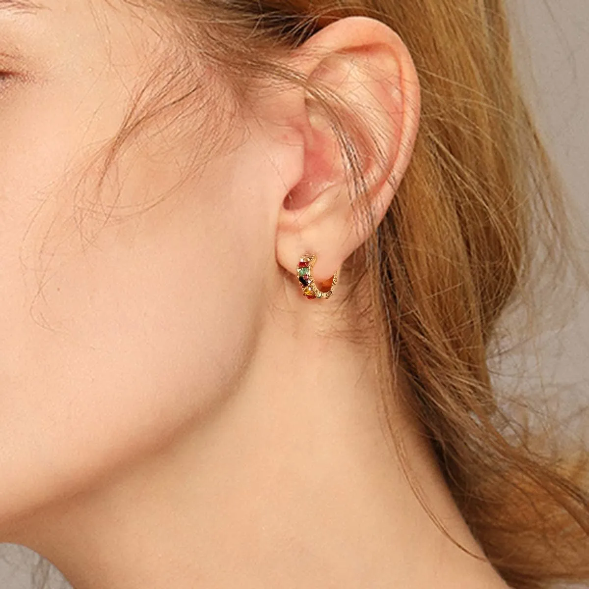 Colorful Hoop Earrings, Sparkly Crystal Cubic Zirconia Hoop Earrings for Women Hypoallergenic Small Hoop Earrings for Birthday Jewelry