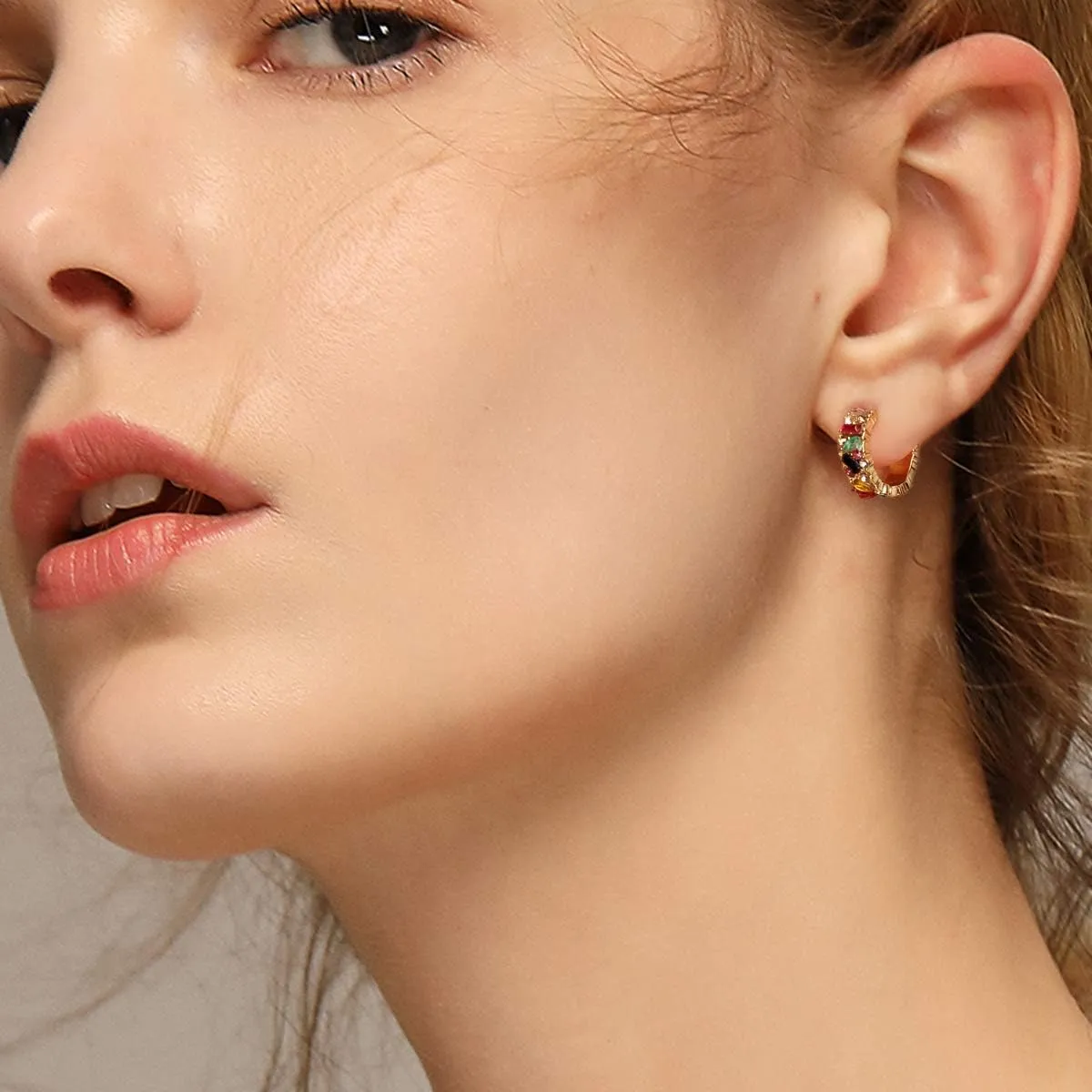 Colorful Hoop Earrings, Sparkly Crystal Cubic Zirconia Hoop Earrings for Women Hypoallergenic Small Hoop Earrings for Birthday Jewelry