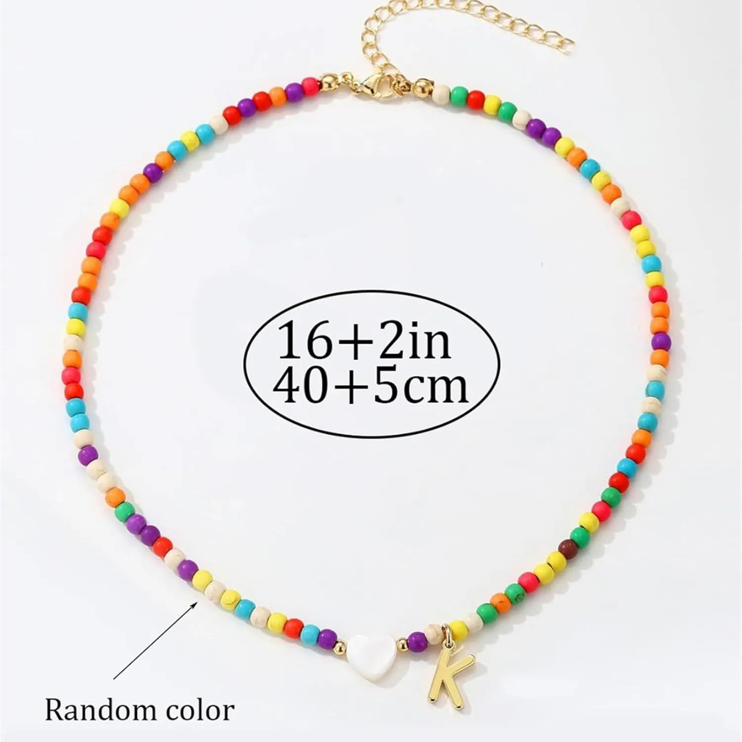 Colorful Initial Cute Necklaces for Women,Trendy Beaded Choker Necklace with Personalized 18K Gold Plated 26 Letter A-Z & Heart Shaped Shells for women Jewelry Gift
