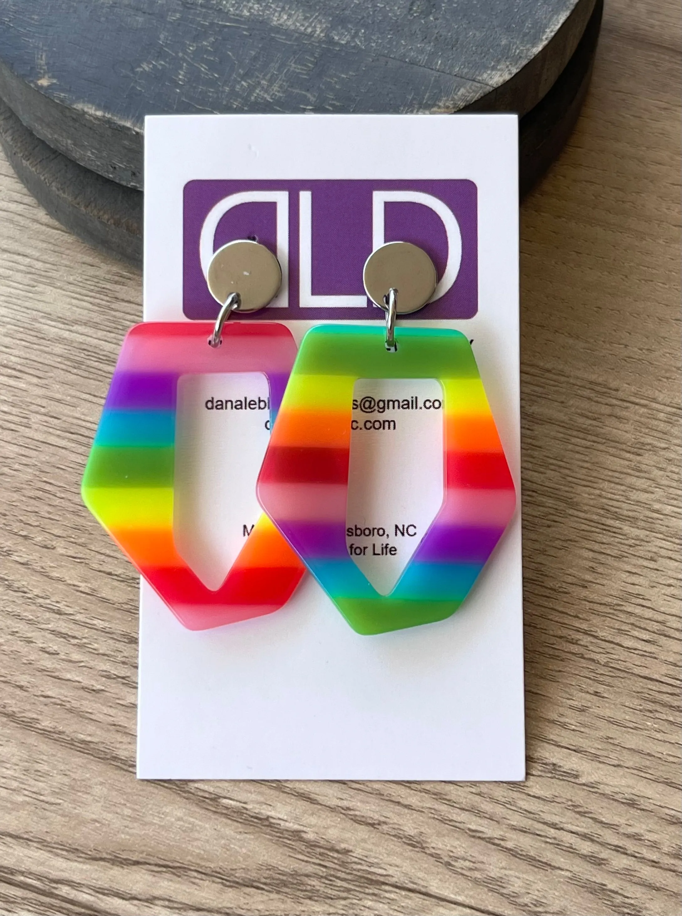 Colorful Rainbow Big Geometric Acrylic Statement Dangle Earrings - Mia