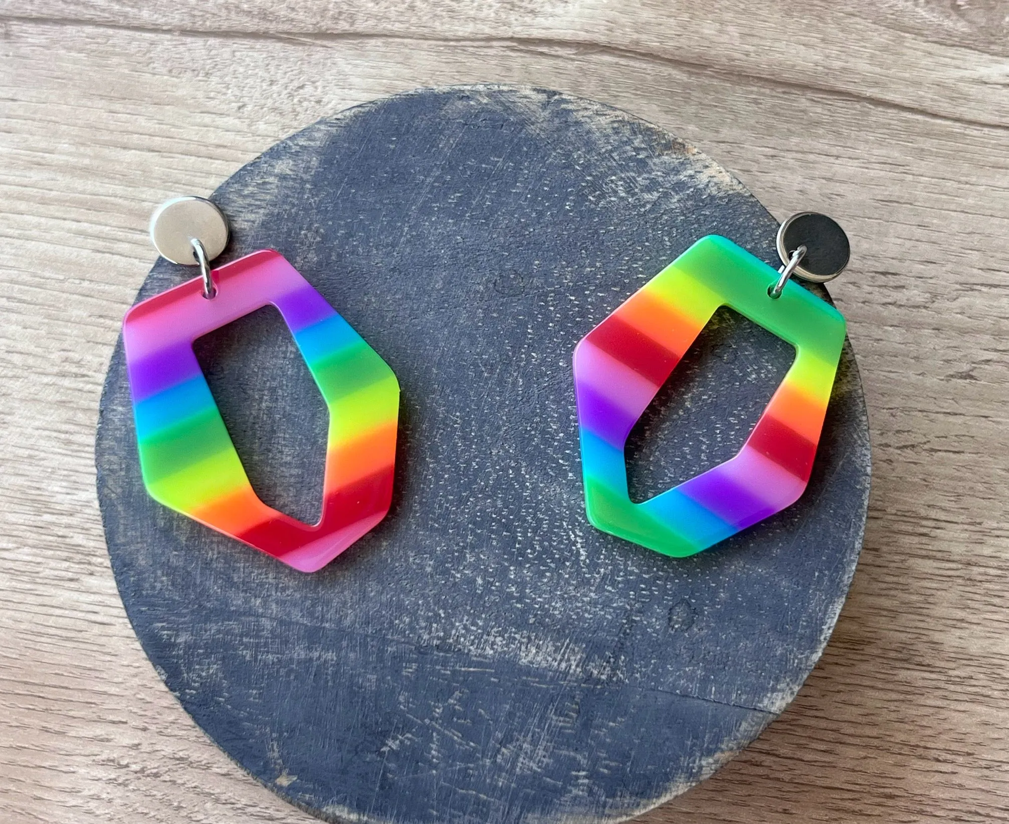 Colorful Rainbow Big Geometric Acrylic Statement Dangle Earrings - Mia