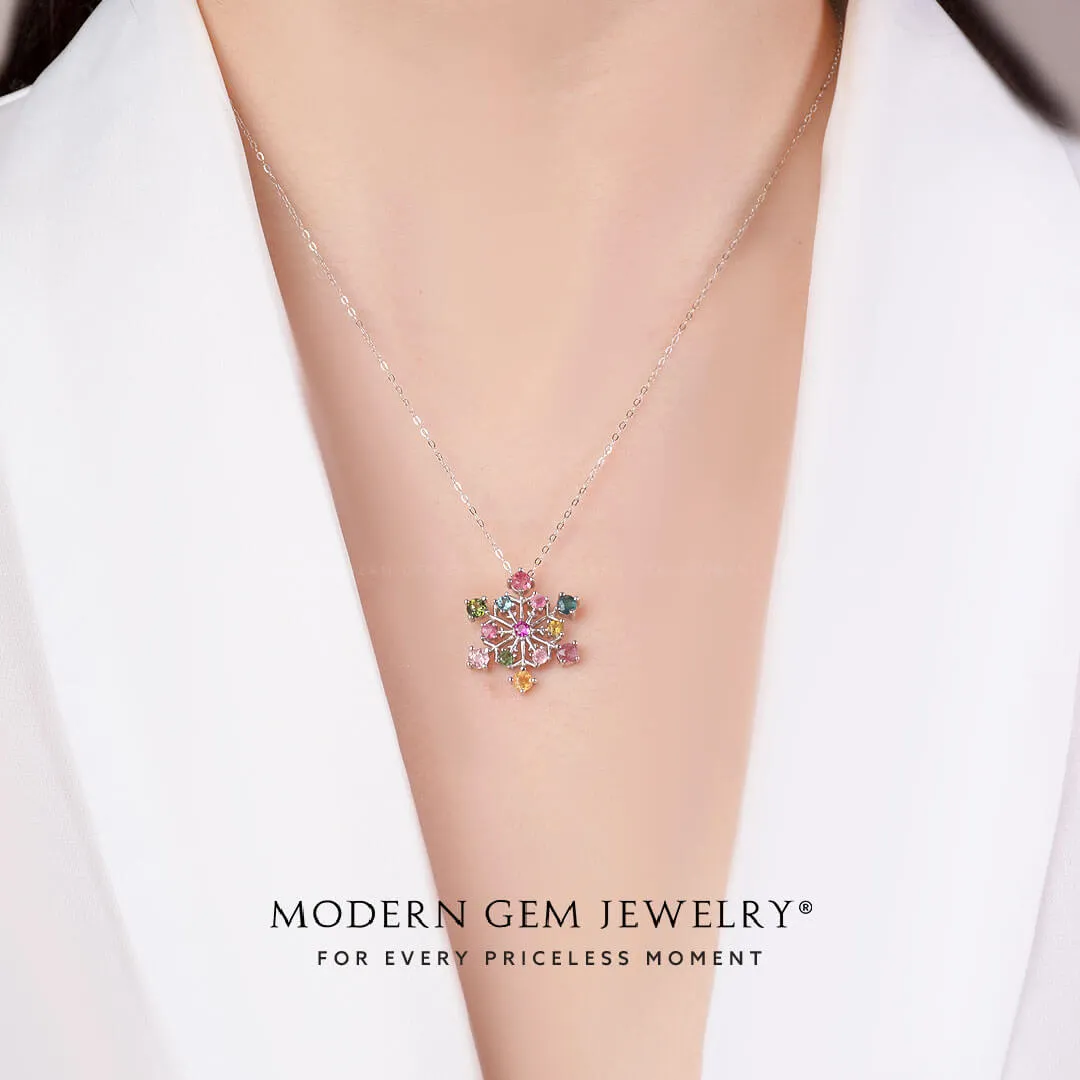 Colorful Tourmaline Necklace in White Gold