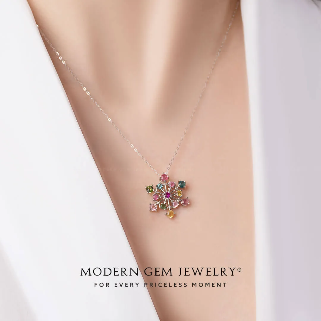Colorful Tourmaline Necklace in White Gold