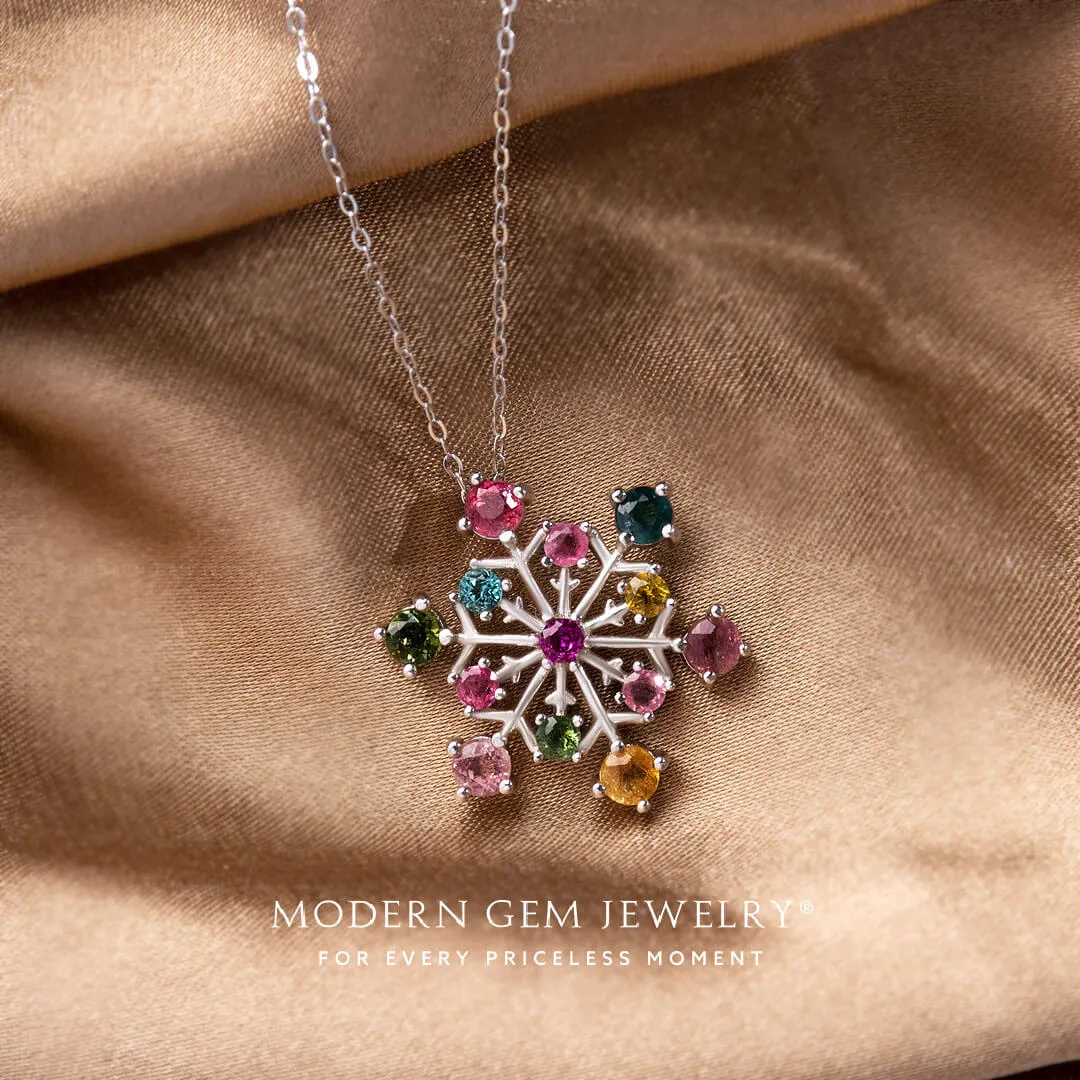 Colorful Tourmaline Necklace in White Gold