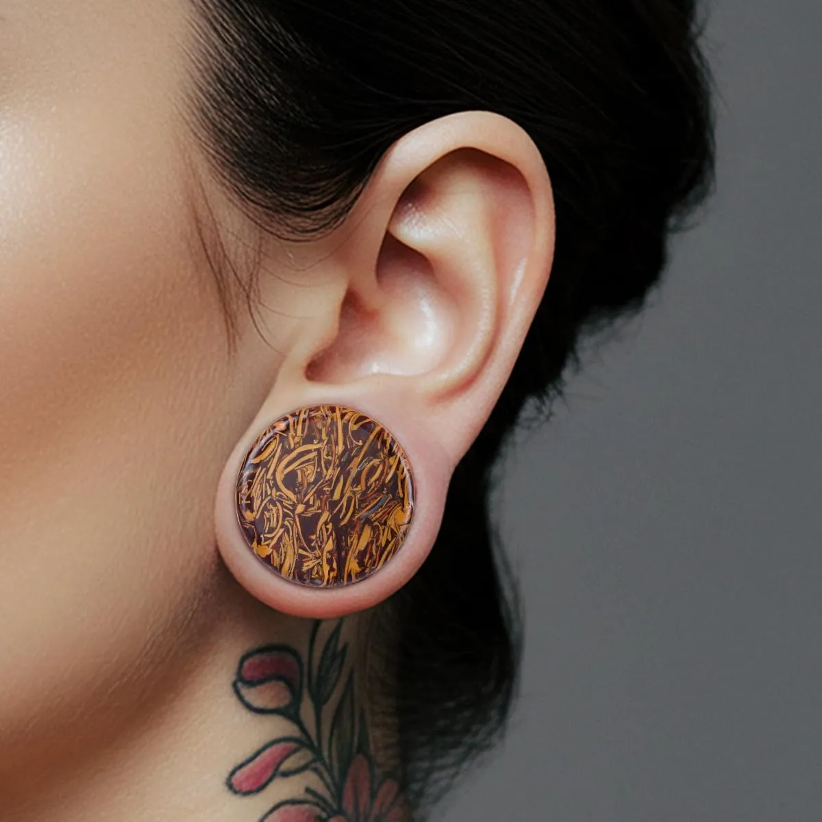 COOEAR 14PC 7 Pairs Stone Ear Plugs Double Flare Saddle Stretching Gauges Expander Stretchers 2G(6mm)-5/8"(16mm)