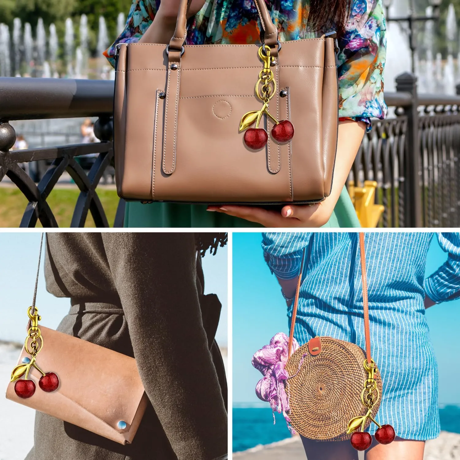 COOLANS 2 pairs Cherry Keychain Bag Charms,Car Key Ring Charm,Cute Novelty Keychains,Handbag Purse Key chains for Woman